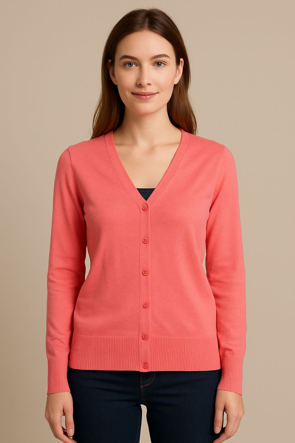 Gilet corail en maille tricot très extensible et très doux