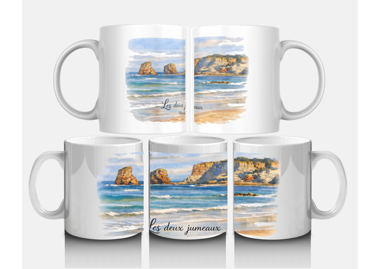 Mug - Les Deux Jumeaux d'Hendaye en Aquarelle | Souvenir du Pays Basque