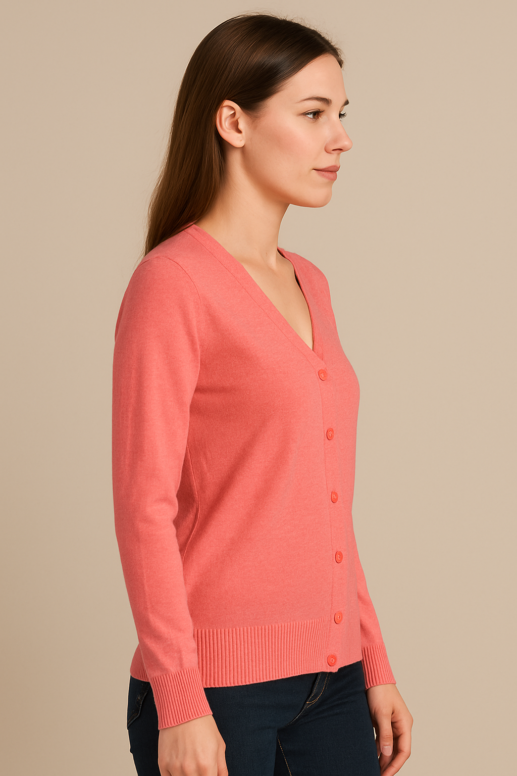 Gilet corail en maille tricot très extensible et très doux