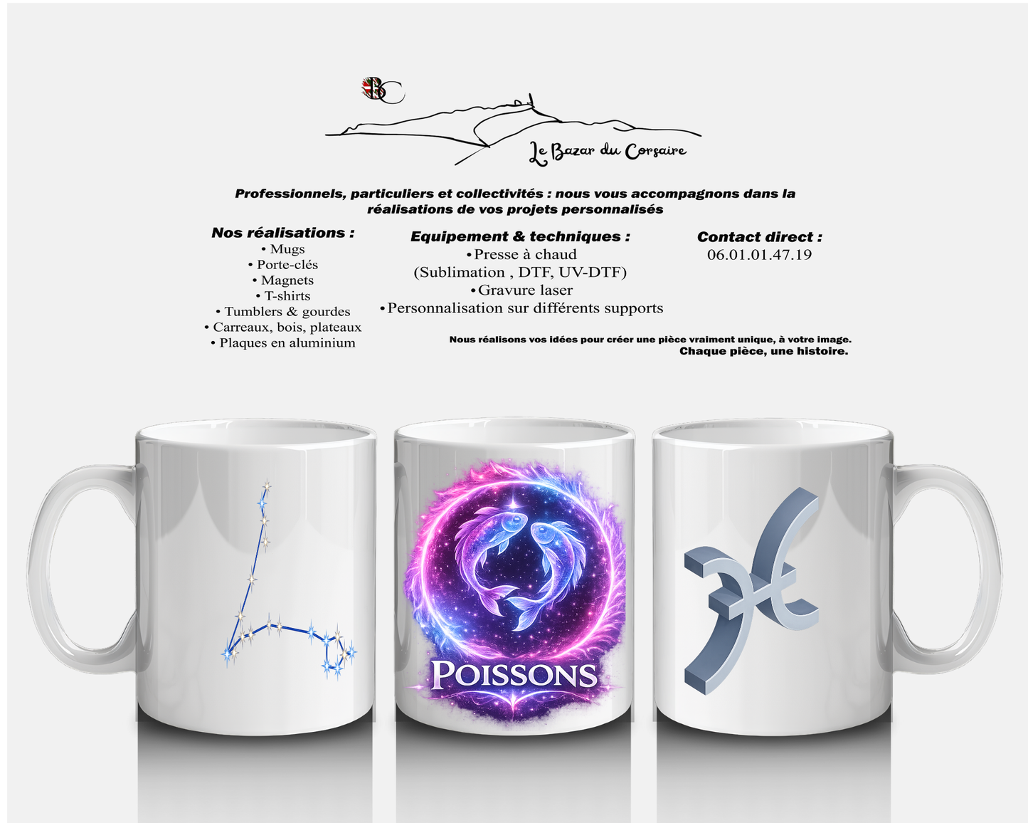Mug signe astrologique personnalisé — Cadeau zodiaque (12 signes)