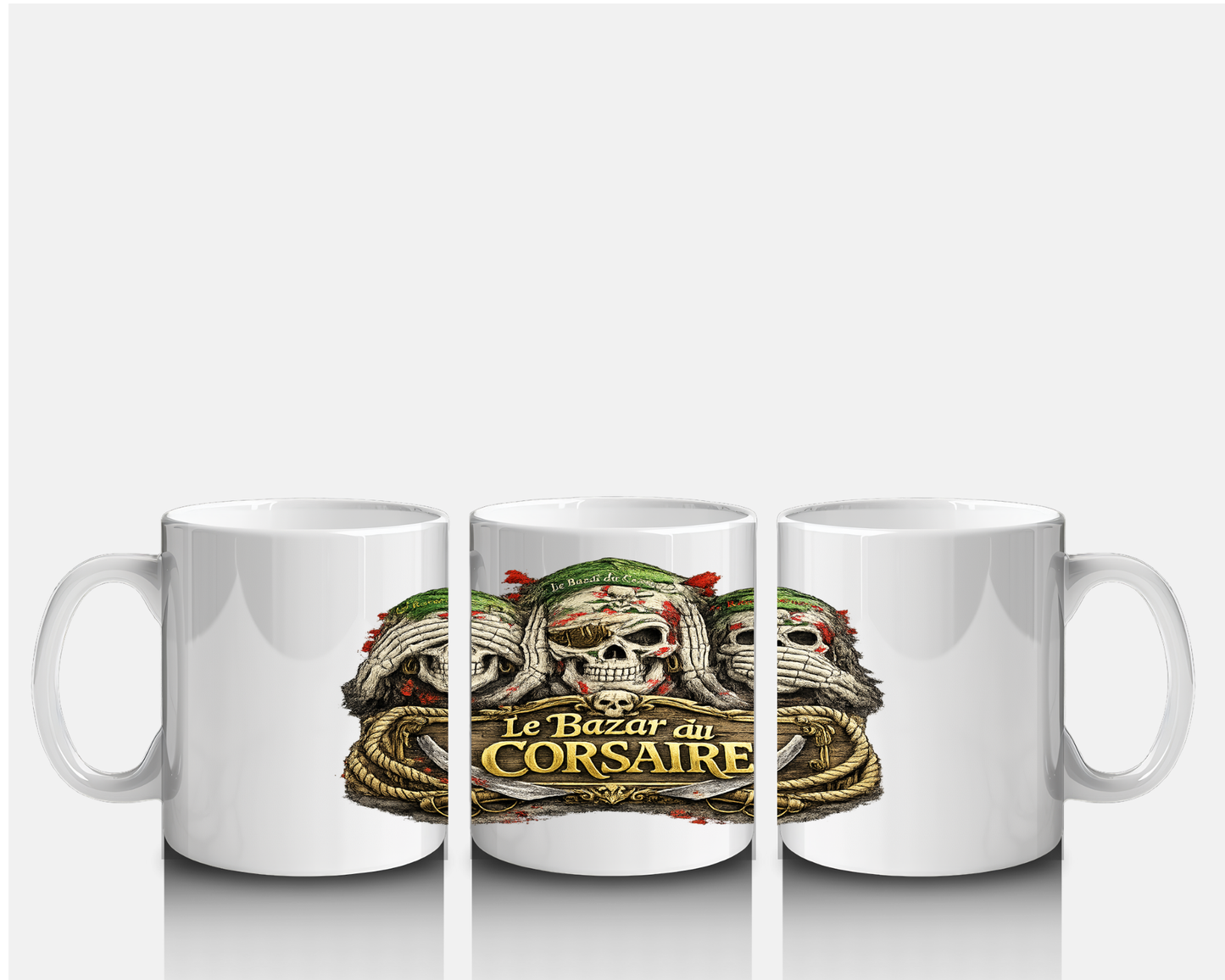 Mug 3 Corsaires Chut J'Apprécie Mon Café | Tasse Humour Pirate | Cadeau Original Amateur de Café