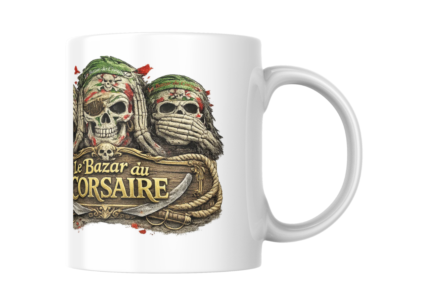 Mug 3 Corsaires Chut J'Apprécie Mon Café | Tasse Humour Pirate | Cadeau Original Amateur de Café