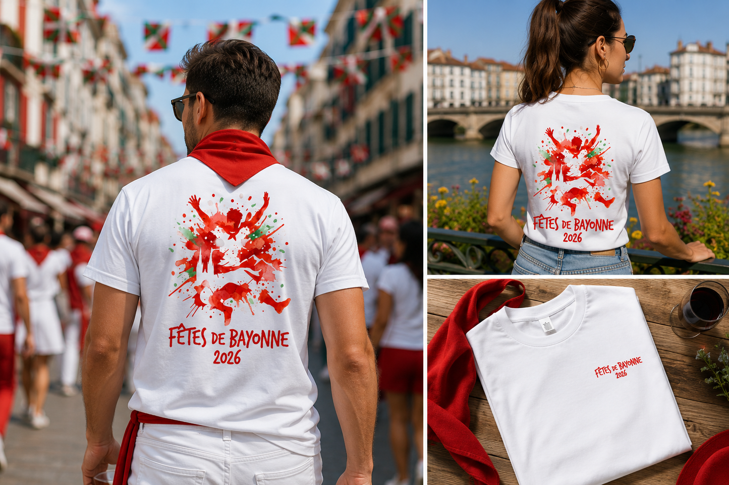 T-shirt Fêtes de Bayonne 2026 Blanc – Danseurs Basques